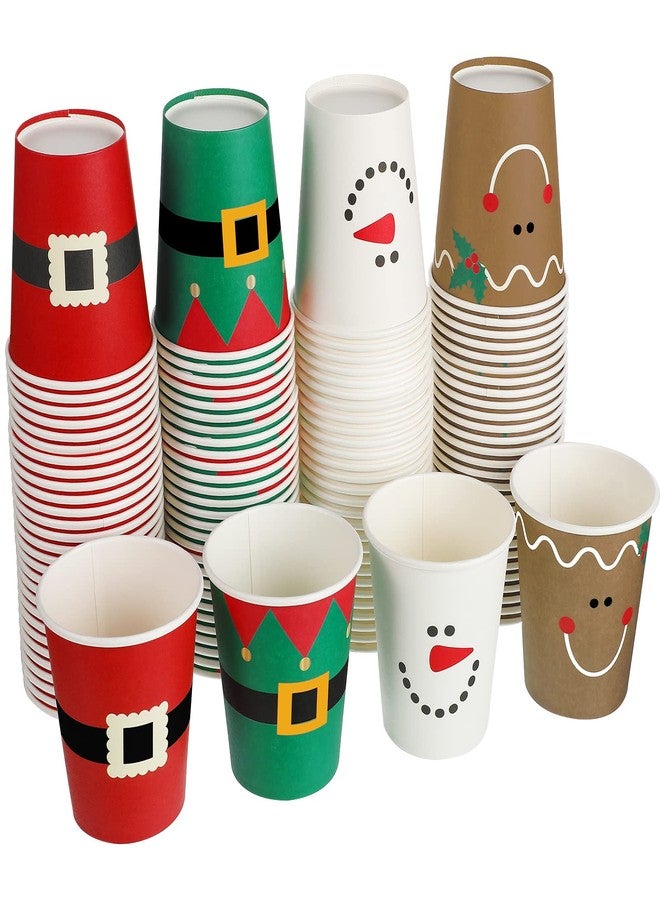 Funtery 100 Pieces Christmas Paper Cups Xmas Disposable Coffee Cups Snowflake Santa Snowman Elk Lights Christmas 9 Ounce Drinking Tea Paper for Daily Use Holiday (Bright Style) - Image 1
